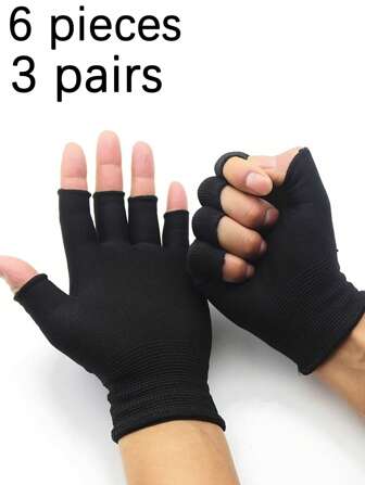 6pcs/3pairs Fingerless Gloves, Lightweight Anti-Slip Cycling Gloves, Driving Touch Screen UV Protection Gloves, Suitable For Spring Autumn Summer,Black Gloves