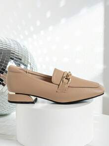 Ladies' Flat Sole Shoes Loafers Shoes Women's Center Heel 2024 Spring And Autumn Versatile Square Toe Small Leather Shoes Women's Thick Heel British Style Shoes Women's Shoes - Brown - View 3