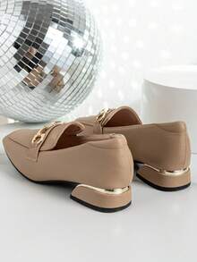 Ladies' Flat Sole Shoes Loafers Shoes Women's Center Heel 2024 Spring And Autumn Versatile Square Toe Small Leather Shoes Women's Thick Heel British Style Shoes Women's Shoes - Brown - View 2