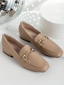 Ladies' Flat Sole Shoes Loafers Shoes Women's Center Heel 2024 Spring And Autumn Versatile Square Toe Small Leather Shoes Women's Thick Heel British Style Shoes Women's Shoes - Brown - View 5