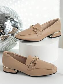 Ladies' Flat Sole Shoes Loafers Shoes Women's Center Heel 2024 Spring And Autumn Versatile Square Toe Small Leather Shoes Women's Thick Heel British Style Shoes Women's Shoes - Brown - View 4