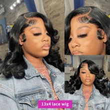 13x4 Body Wave Lace Front Wigs Human Hair 13x4 HD Transparent Lace Frontal Wig 200 Density Lace Front Wigs Human Hair Body Wave Wigs Brazilian Human Hair Pre Plucked With Baby Hair 20 Inch - Natural Black - 查看 6