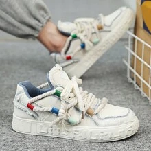 Men's Fashionable Thick Soled Skateboard Shoes With Letter Pattern Anti Slip, Boy Shoes,Suitable For Outdoor Campus Walking, Jogging, Traveling, All Seasons - White - View 8