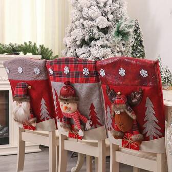 1pc Christmas Chair Cover Reusable Table And Chair Cover Party Decoration Santa Claus Snowman Pattern Chair Cover For Christmas Party Decoration New Year Restaurant Kitchen Supplies