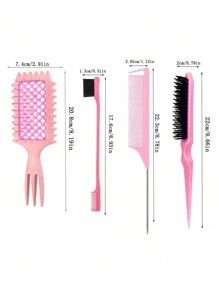 4 件套卷发造型刷套装，家用空心卷发梳，按摩梳，麦秸卷发梳，三尖尾设计，轻松打造波浪和弹性卷发，女士尼龙气垫梳，鼠尾梳双面刷眉刷专业美发配件，带 ABS 塑料手柄，增强造型的理想护发工具