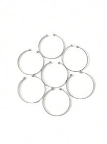 7件套欧美风格手镯套装，锤纹、箭头、花卉、夸张六芒星设计，扭开式手镯，珠宝礼品 - 銀色 - 查看 6