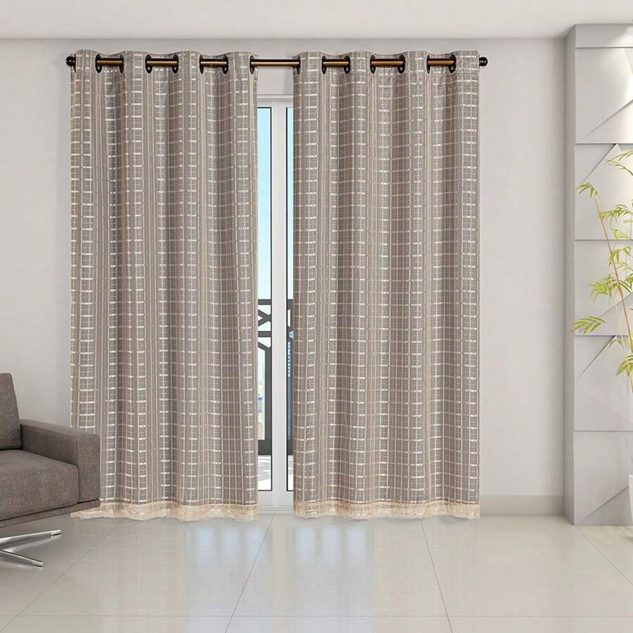 Blackout Curtain With Checkered Voil 2.80 M X 2.30 M - Màu nâu  Mocha - Xem 1