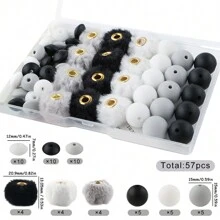 全新57pcs/箱毛絨覆蓋的球形小圓鏤空珠子套裝包，適用於首飾手工製作DIY毛球吊墜項鍊耳環 - 顏色2 - 查看 8