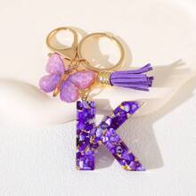 1 Llavero de resina con letra del alfabeto, con encanto de mariposa y borla, regalo del Día de la Mujer - Llavero con inicial con mosquetón para bolsos, mochilas, llaves de coche, decoración de Halloween, accesorios escolares, accesorios de coche, gótico lindo Y2k - Multicolor - Ver 23