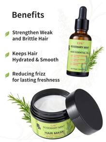 2 件迷迭香薄荷强化护发套装：护发精油和发膜 - 滋养、软化、强效保湿和柔顺 - 非常适合受损或干燥的头发 - 墨綠色 - 查看 5