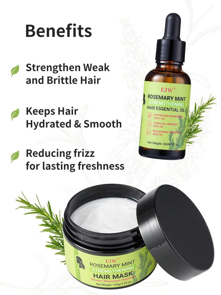 2 件迷迭香薄荷强化护发套装：护发精油和发膜 - 滋养、软化、强效保湿和柔顺 - 非常适合受损或干燥的头发 - 墨綠色 - 查看 5