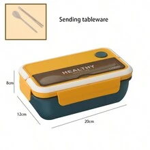 1pc Plastic Compartment Bento Lunch Box, Microwavable, Portable Adult Student Lunch Container With Utensils, 1100ml - Multicolor - View 5