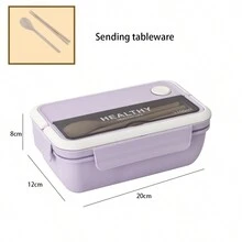 1pc Plastic Compartment Bento Lunch Box, Microwavable, Portable Adult Student Lunch Container With Utensils, 1100ml - Multicolor - View 6