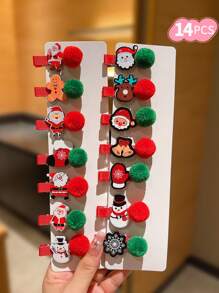 7/14/21 件儿童圣诞发夹，配可爱毛绒球 - 彩色 - 查看 14