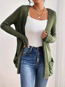 Cardigan casual unicolore avec poches, grande taille, printemps/automne