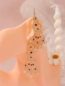 1 对优雅镂空花卉吊坠耳环，多层波西米亚心形金属耳环，适合新娘、婚礼、派对、节日佩戴 - 耳環 - 查看 5