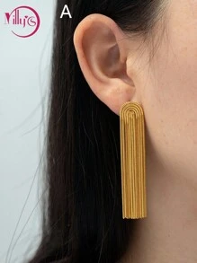 2pcs Elegant Chain Tassel Long Earrings, Suitable For Women's Dates, Parties, Mother's Day Gifts - Yellow Gold - View 5