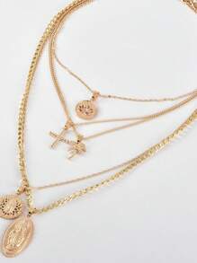 5pcs Layered Portrait Design Necklaces, Versatile For Any Occasion - Gold - View 3