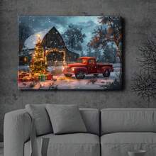 1pc Christmas Vintage Red Truck Canvas Art Printed Poster With Frame - Christmas Tree Gift Printed Canvas Poster - High Definition Modern Home Decoration For Living Room, Bedroom, Office - Blue - View 8