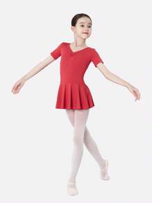 DonsGirl 1 件装年轻女孩芭蕾舞紧身衣带裙（开裆带扣设计） - 紅色 - 查看 3