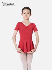 DonsGirl 1 件装年轻女孩芭蕾舞紧身衣带裙（开裆带扣设计） - 紅色 - 查看 1