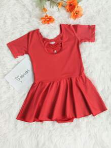 DonsGirl 1 件装年轻女孩芭蕾舞紧身衣带裙（开裆带扣设计） - 紅色 - 查看 6