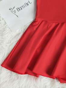 DonsGirl 1 件装年轻女孩芭蕾舞紧身衣带裙（开裆带扣设计） - 紅色 - 查看 9