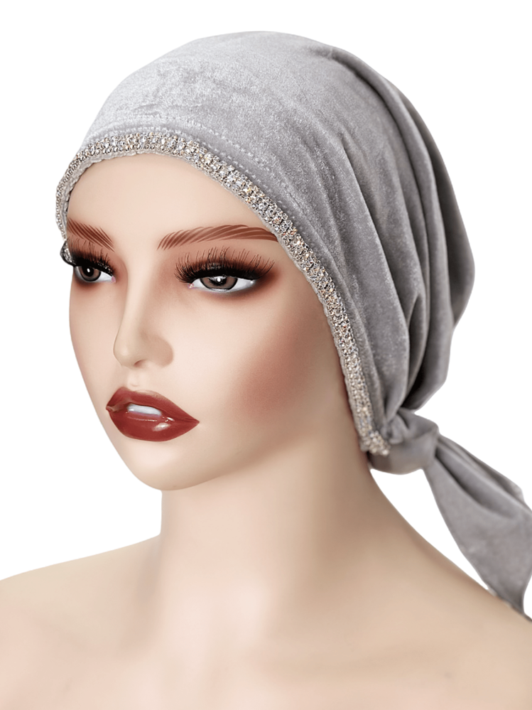 1pc Women's Autumn/Winter New Velvet Polyester Fiber Rhinestone Chain Versatile Headscarf/Bath/Sleep Cap, Luxury Fashion Design - A - View 6