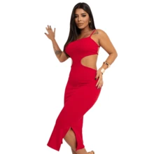 Gringa Premium Red Ribbed Tube Midi Dress - 紅色 - 查看 3