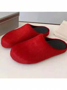 New Fluffy Slip-On Slippers, Autumn Winter Thick Bottom Casual Indoor&Outdoor Home Wear