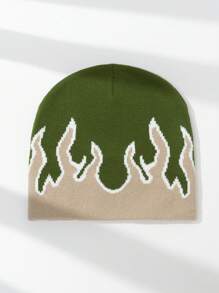 1pc Men's Unique Y2K Fire Pattern Knitted Beanie Hat, Suitable For Autumn/Winter Warmth And Casual Outfit Winter Hat Fall Outfit