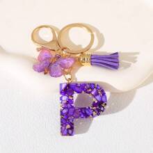 1 Llavero de resina con letra del alfabeto, con encanto de mariposa y borla, regalo del Día de la Mujer - Llavero con inicial con mosquetón para bolsos, mochilas, llaves de coche, decoración de Halloween, accesorios escolares, accesorios de coche, gótico lindo Y2k - Multicolor - Ver 27
