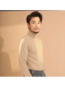 Men's Ribbed Turtleneck Sweater - Khaki - View 2