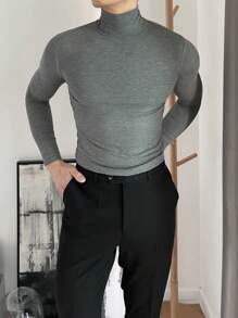 Men's Ribbed Turtleneck Sweater - 深灰色 - 查看 1