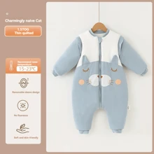 Saco de dormir acolchoado fino de 1,5 tog para bebê menino e menina, para primavera, outono e inverno. Roupa de dormir com pernas separadas, estampa de gato cartoon fofo, roupa de dormir inteira para o Dia dos Namorados - Multicolorido - Visão 12