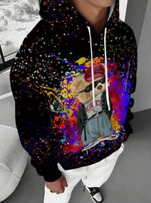 Graphic Hoodie Sweatshirt With Cool Bear & Sunglasses Print, Casual Design, Stretchy Fabric, Comfortable For Spring And Autumn