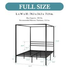 HOOMIC Full Size/Queen Size Canopy Bed Frame, Enhanced 4-Poster, 3-Metal Crossbar, No Box Spring Needed, Easy Assembly, Black/White * Bed Frame Queen Queen Bed Frame Bed Frame Full Full Size Bed Frame King Size Bed Frame Twin Bed Frame Room Decor Home Decor Christmas Decor Bedroom Decor Valentine Day Decor Storage Living Room Decor Furniture House Decor - 黑色 - 查看 7