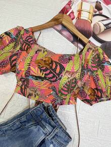 Cropped Blouse With Padding Has New Summer Sleeves - 藕粉色 - 查看 2