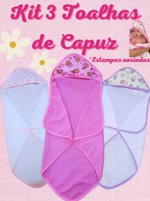 Kit 3 Baby Bath Towels With Hood In 100% Cotton Mesh For Newborns And Children - Trắng/Hồng bong bóng - Xem 1