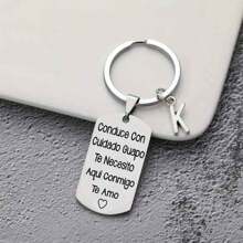 1pc Spanish Engraved Casual Style Stainless Steel Keychain, Romantic Valentines Gift For Husband Or Boyfriend Car Accessories Bag Charm School Letter Cute Goth Y2k Bag Accessories Lanyards With Id Holder Car Accessories Bag Charms