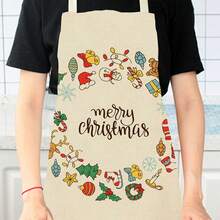 1 chiếc tạp dề vải lanh họa tiết Halloween Giáng sinh "Giáng sinh vui vẻ" cho tiệm làm tóc tại nhà dành cho bé gái tuổi teen, dùng để nấu ăn tại nhà, mặc trong bếp và dành cho những người đam mê nấu ăn - Nhiều màu - Xem 3