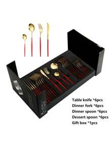 4/24 件不锈钢葡萄牙餐具套装，带 1 个礼盒，适用于餐厅、婚礼、派对、节日、圣诞礼物、厨房、圣诞礼物 - 彩色 - 查看 15