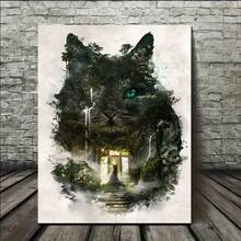 1pc Unique Soul Canvas Poster - Wooden Frame, Vibrant Scenery, Black Cat Print Artwork Printing - Waterproof And Odorless - Exquisite Gift For Wall Decoration, Adding Fun To Bedroom, Office, Bar, Living Room Walls, Perfect For Autumn Decoration - 黑色 - 查看 1