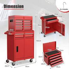5-Drawer Rolling Tool Chest, High Capacity Tool Storage Cabinet W/ Lockable Wheels, Adjustable Shelf & Anti-Slip Liner, Removable Tool Box Organizer For Garage, Workshop - Red - View 2