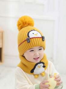 2pcs Little Penguin yellow children's hat scarf set,Baby thick knit hat warm baby knit hat autumn and winter - Multicolor - View 12