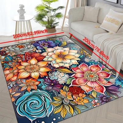 1pc 'Beige Vintage Floral Pattern' Non-Slip Resistant Rug, Machine Washable, Carpet For Entryway Living Room Bedroom Nursery Room, Outdoor Patio Garden Yard Decor Rug, Home Decor, Room Decor, Area Rug, Tapestry