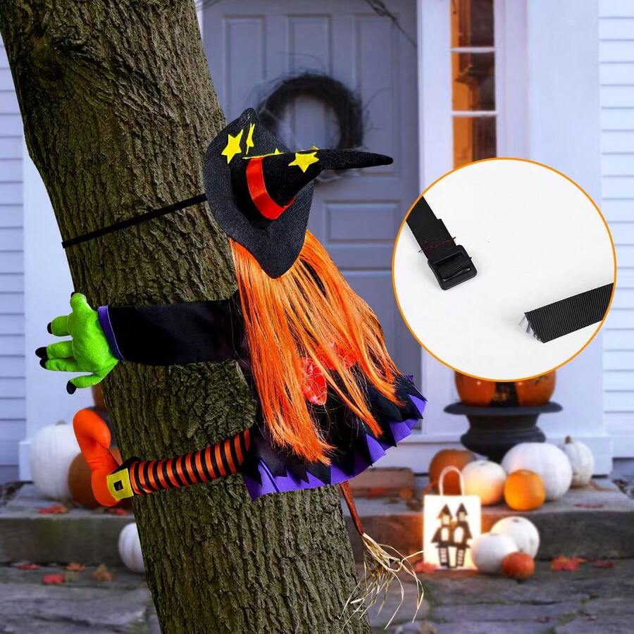 万圣节撞树女巫装饰，门廊悬挂女巫娃娃道具，适合派对、圣诞节 - 彩色 - 查看 1
