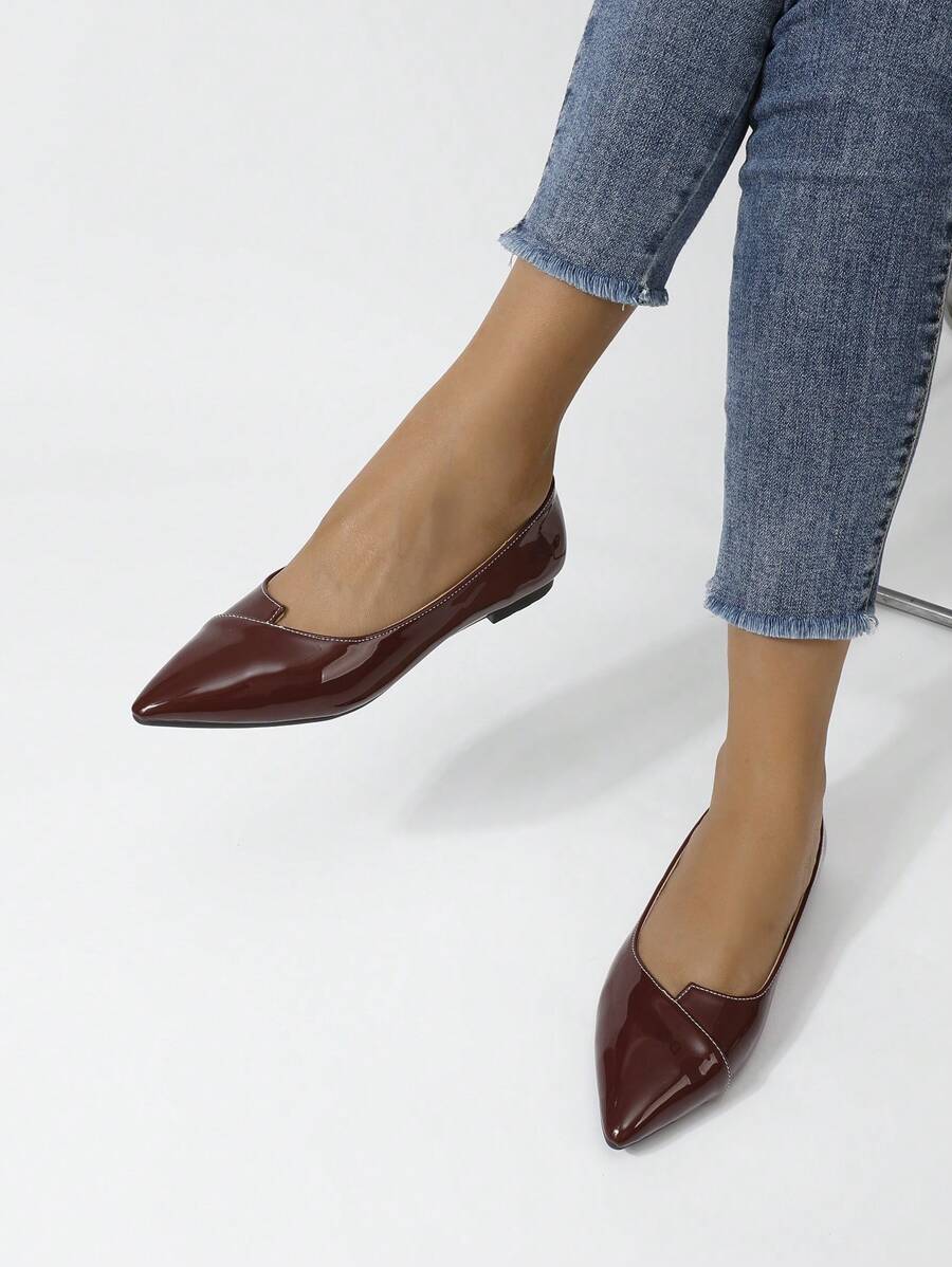 Damen spitze Ballerinas, einfarbige modische bequeme Lässig Schuhe, komfortable Lackleder Loafer für alle Jahreszeiten