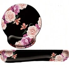 2 件装键盘腕托支架人体工学鼠标垫桌面记忆海绵键盘套装鼠标垫带腕托适用于电脑键盘黑花 - 多款花色 - 查看 17