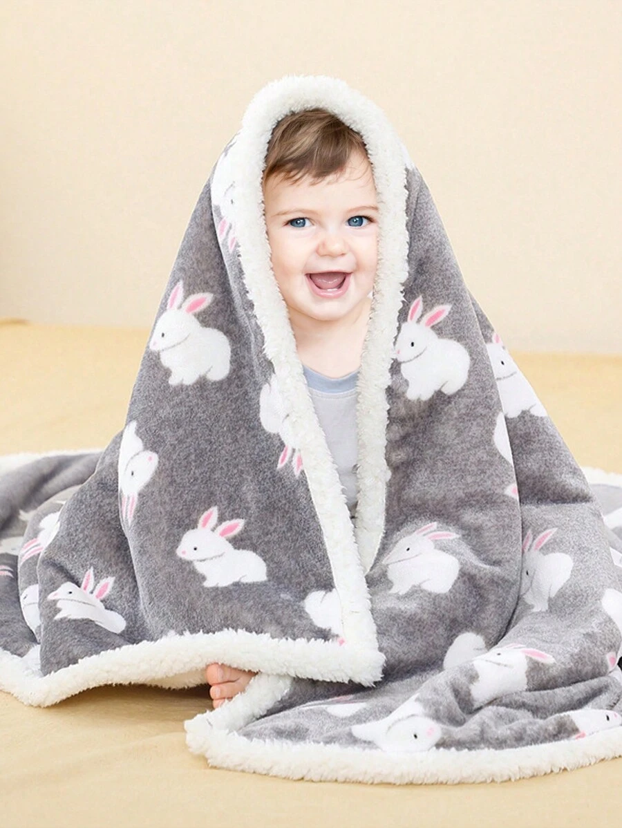 1pc Newborn Baby Folding Double-Layer Blanket, Baby Stroller Quilt, Autumn & Winter Love Valentine - Multicolor - View 1